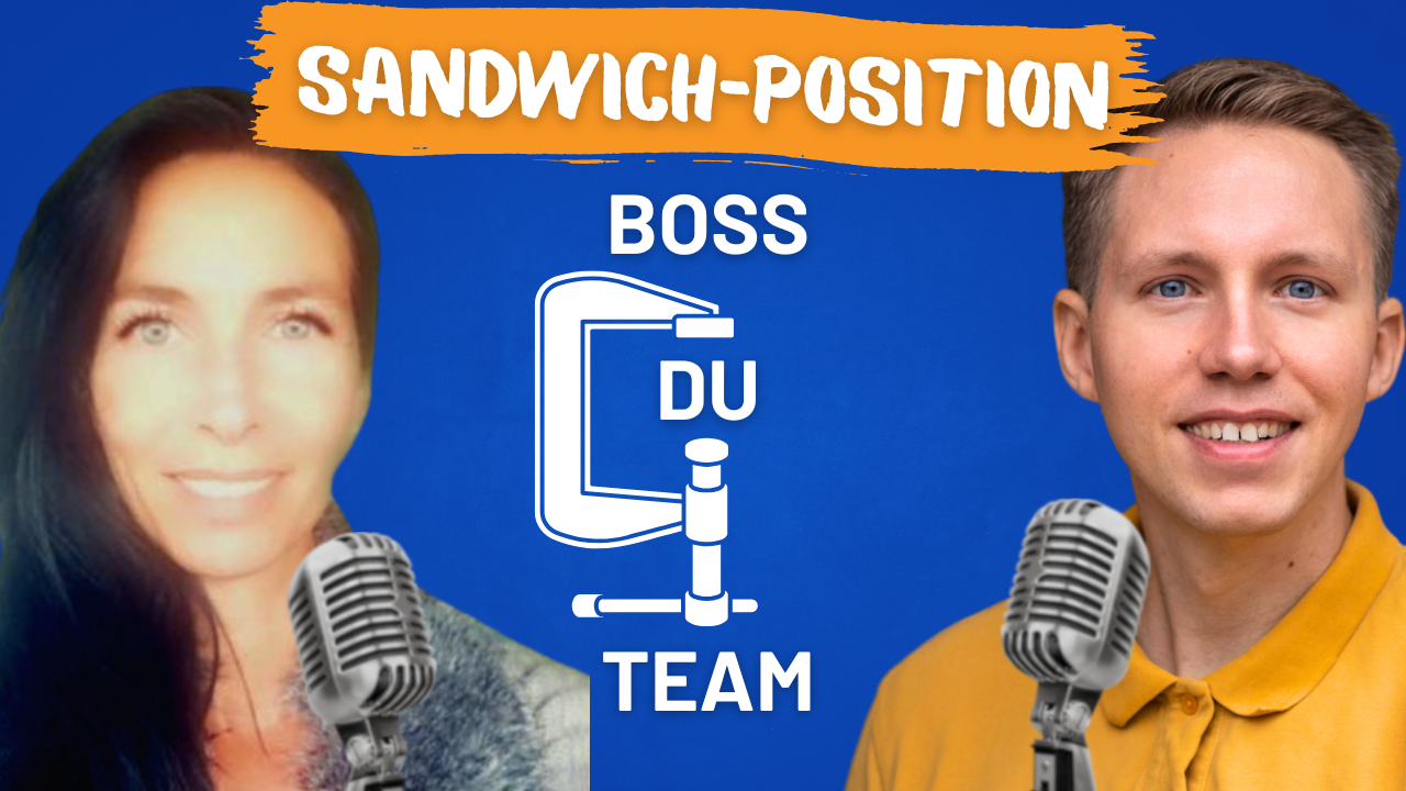 Simone Fillmann und Gast diskutieren effektive Führung und die Sandwich-Position.