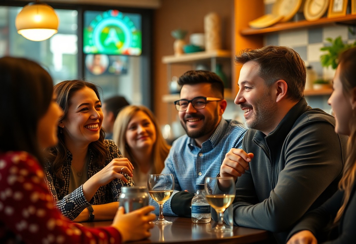 Paraverbale Signale wie ein Lachen helfen unbewusst die Emotionen zu übertragen, wenn wir uns beim Treffen mit Freunden wohlfühlen. Um uns im Stimmenwirrwarr durchzusetzen, können wir lauter sprechen.