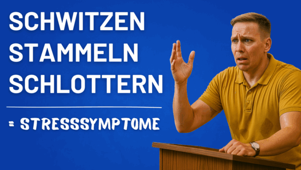 Mann schwitzt, stottert und zeigt Stresssymptome. Auswirkungen von Stresshormonen.