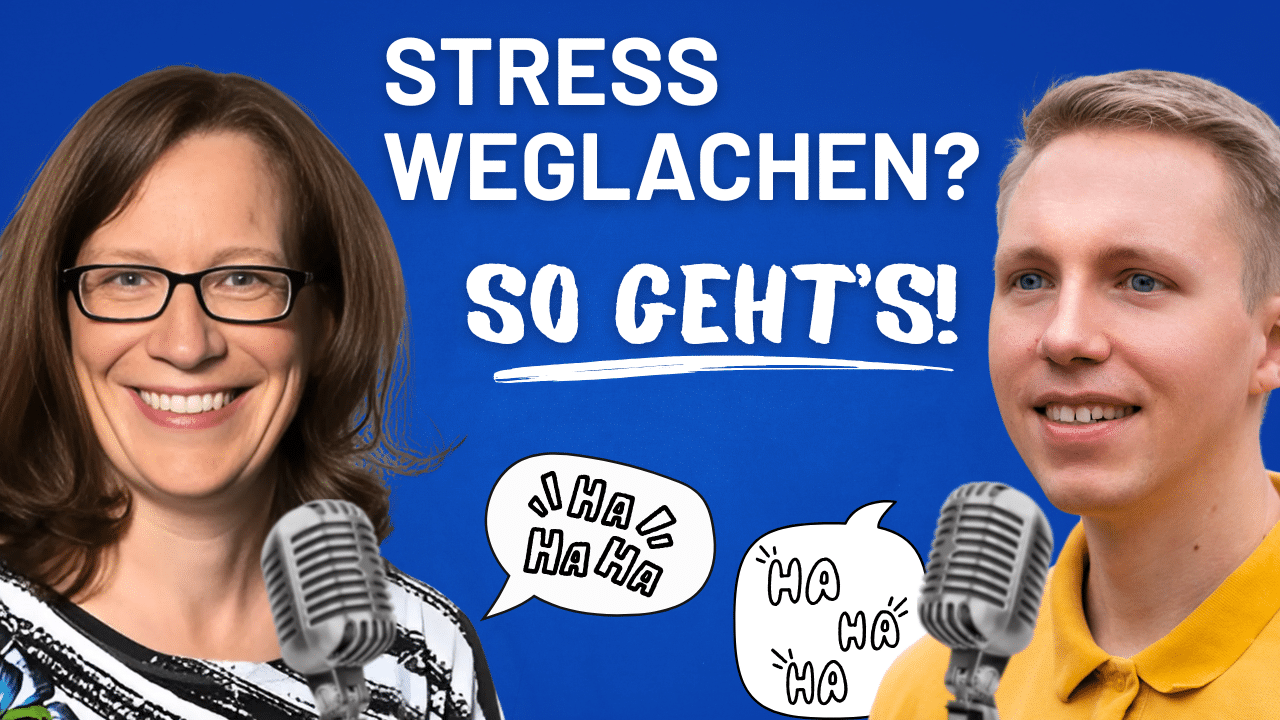 Sandra Mandl und Markus Pohle diskutieren über Lachyoga als Stressabbaumittel. „Stress weglächeln? So geht’s!“