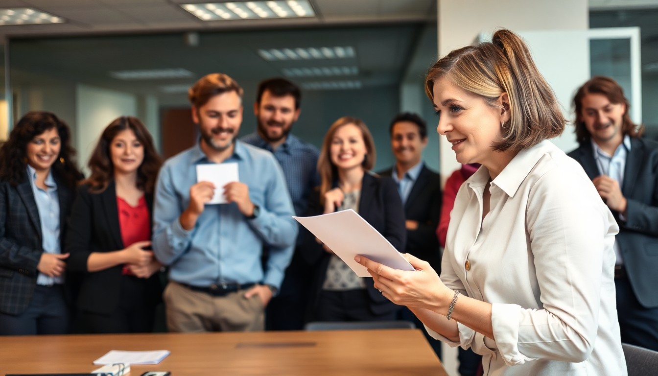 Eine Frau hält Notizen in der Hand und bereitet ihre Präsentation für Pecha Kucha vor