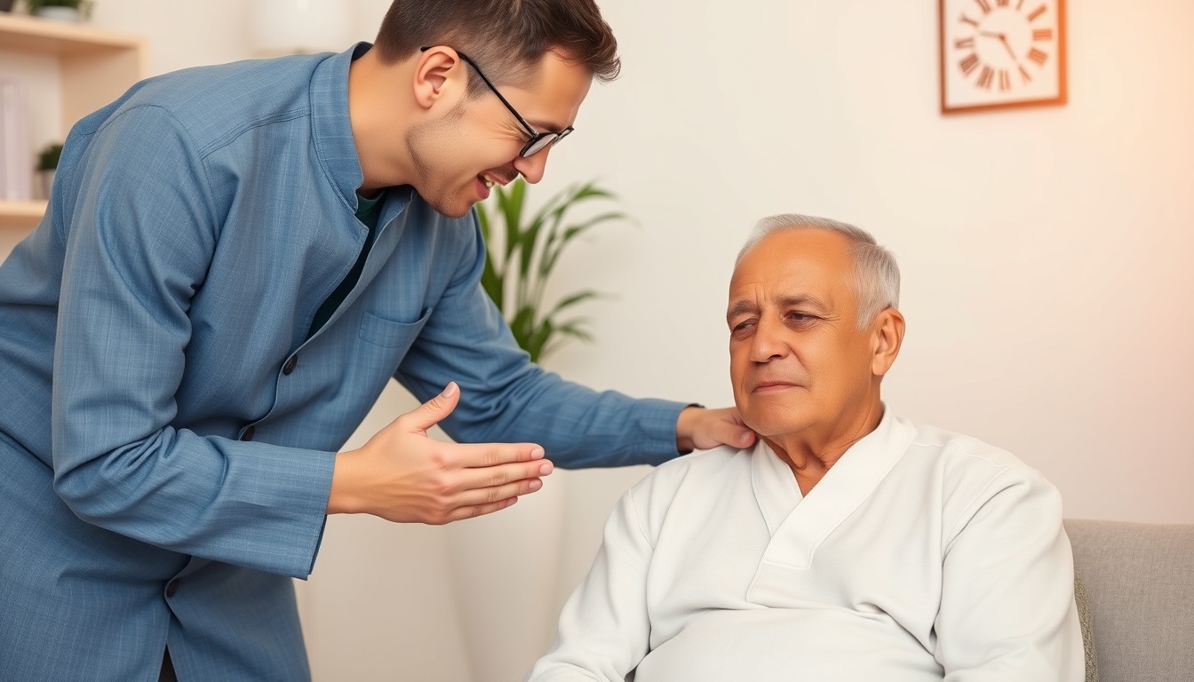 Klient-mit-Schmerzen-erhaelt-Zuspruch-vom-Reiki-Meister